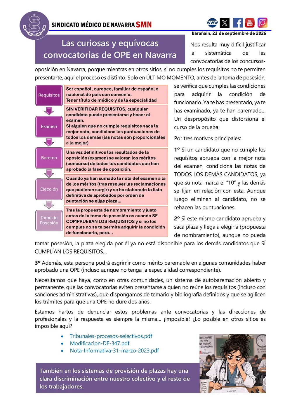 Circular del SMN sobre las convocatorias de OPE en Navarra